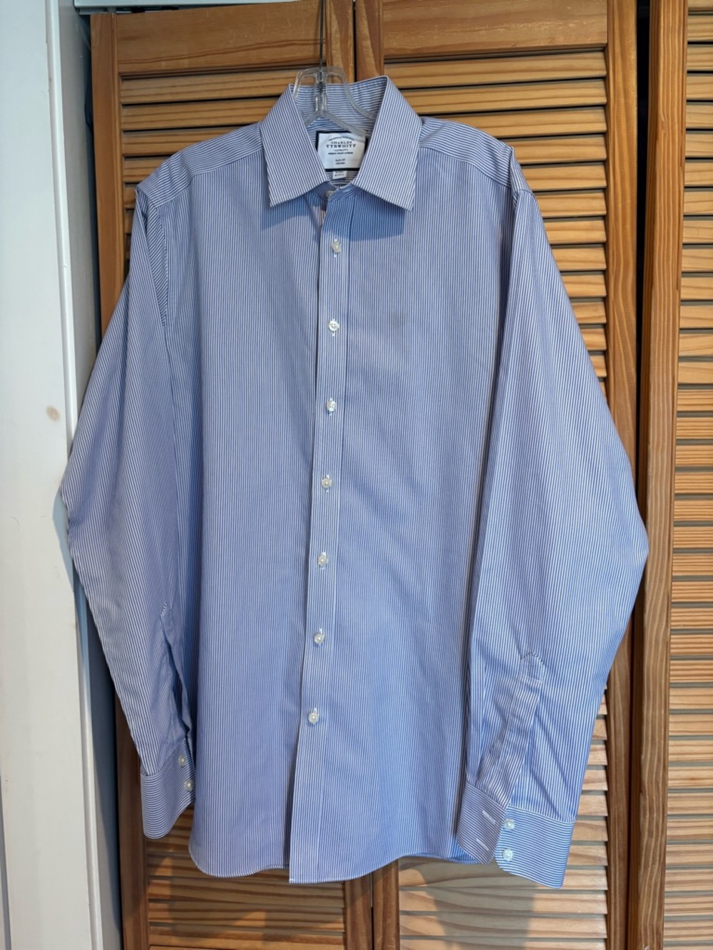 Charles Tyrwhitt Men’s Blue Striped Dress Shirt Business Career Office Evening